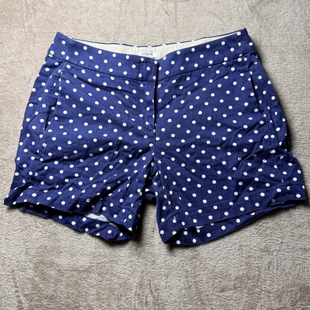 J.Crew Navy Blue White Polka Dot Chino Shorts Women‎ Size 0 Nautical Coastal